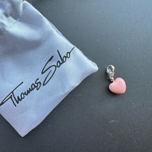 EUC Thomas Sabo Pink Enamel Heart Charm in Sterling Silver